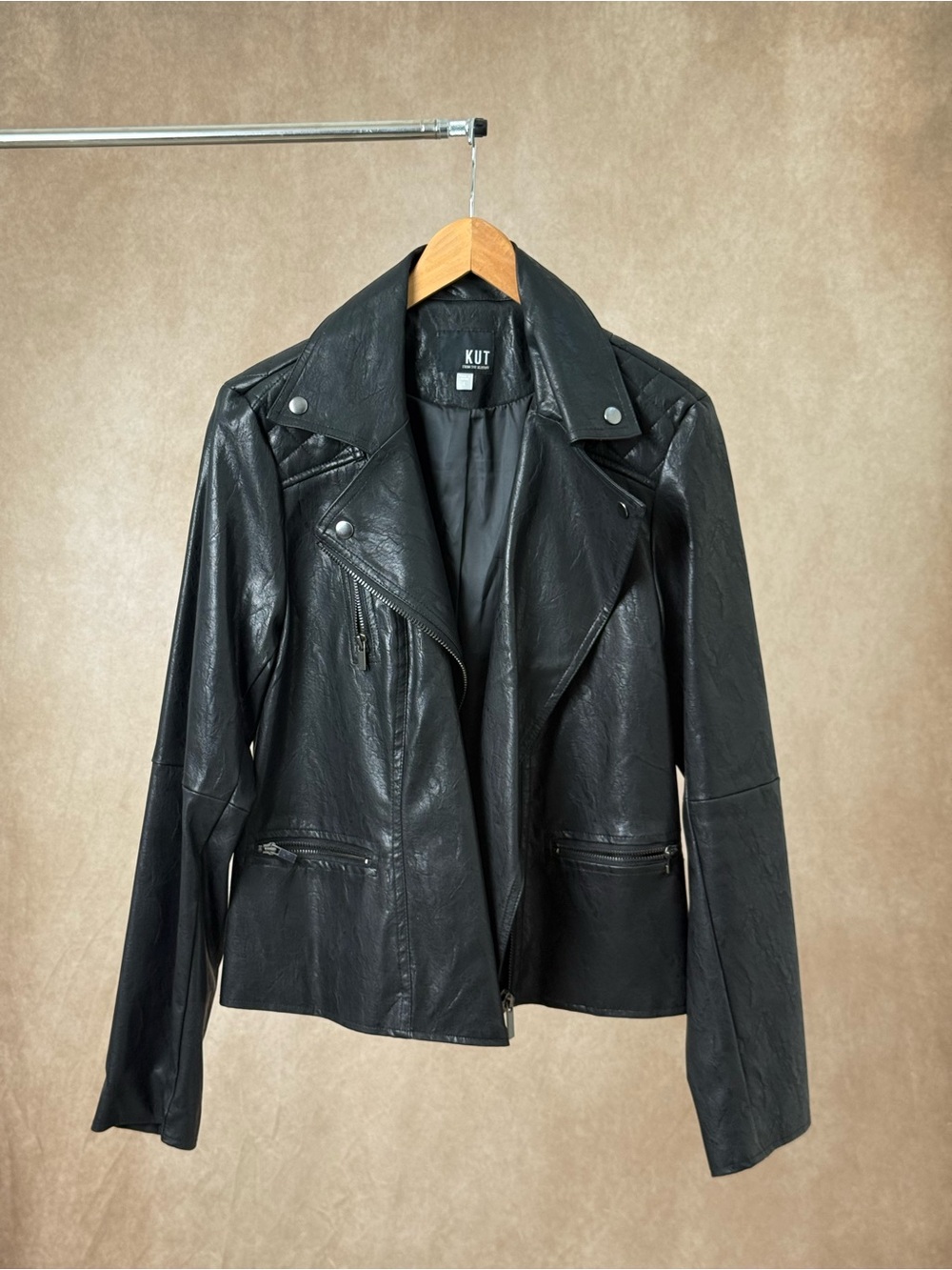 Kut from the Kloth Black Faux Leather Asymmetrical Moto Jacket
